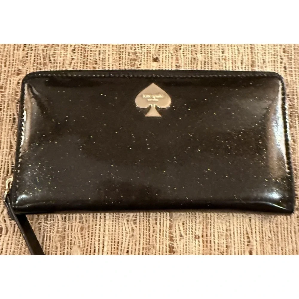 Kate Spade Stacy‎ Black starry Glitter Bug Zip Around Long Wallet Coated